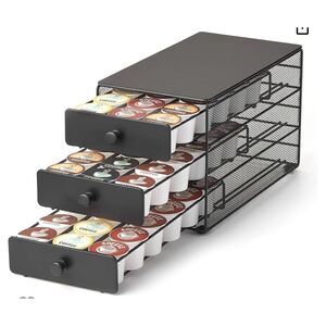 NWT Black Satin K-Cups, 54 Pod Coffee Pack Capacity Rack, 3-Tier Holder & Storag
